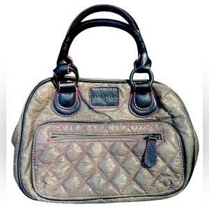 Attention Stylish Gray and Berry Color quilted Stitches Handbag Black/silver